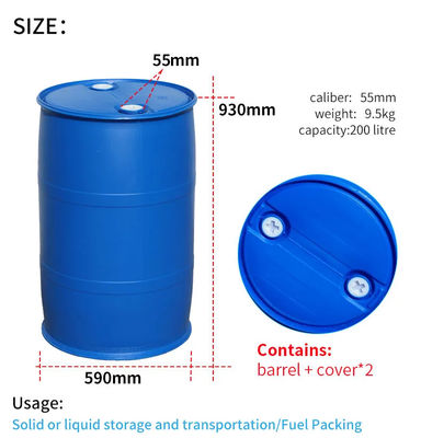 HDPE 200 πρώτη ύλη πλαστικό ISO9001 βαρελιών 200L αποθήκευσης λίτρου πλαστική